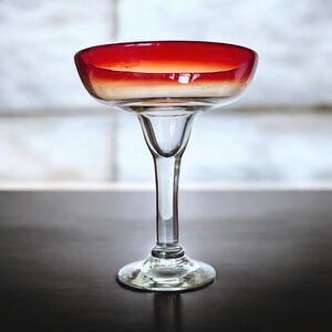 Retro Mexican Art Glass Hand Blown Margarita Cocktail Large 7" x 6" Barware Red